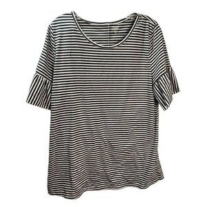 Women's Stripe Round Neck Loose‎ Fit Flared Sleeve Blouse Tee Top